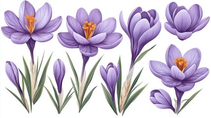 Beautiful Purple Crocus Flowers in Various Stages of Blooming