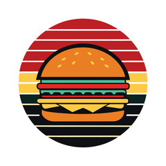 Minimalist Burger Retro Vantage Vector Art Illustration