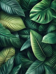 Seamless Abstract Luxurious Green Leaf Foliage Overlapping Nature Pattern Background for Home Office