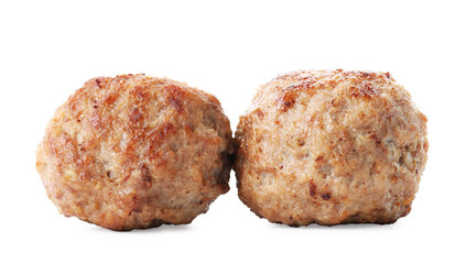 Two tasty cooked meatballs isolated on white
