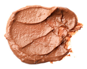 Sample of tasty nut butter isolated on white, top view