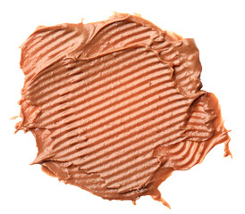 Sample of tasty nut butter isolated on white, top view