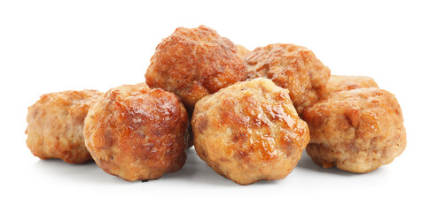 Pile of delicious meatballs isolated on white