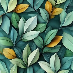 Lush Verdant Foliage Abstract Decorative 3D Leaves Pattern Background