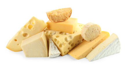 Different types of cheese isolated on white