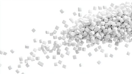 White Sugar Cubes Falling on White Background in Dynamic Arrangement