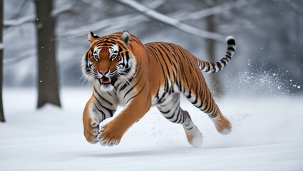 Obraz premium Snow-Covered Tiger in Motion
