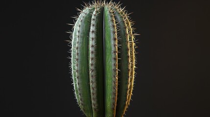 Naklejka premium Close-up of a Green Cactus with Thorns against a Dark Background