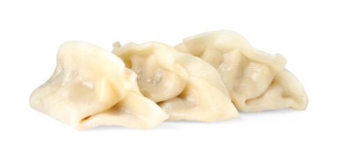Tasty boiled gyoza (dumplings) isolated on white