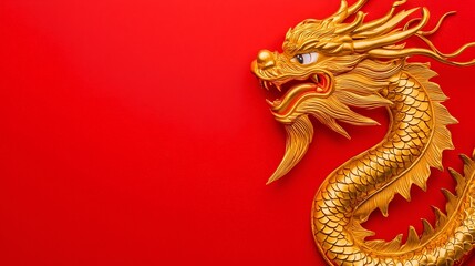 Golden Dragon on Red Background - Chinese Cultural Symbol