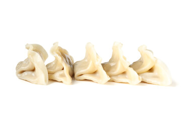 Tasty boiled gyoza (dumplings) isolated on white
