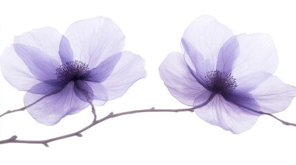 Delicate Purple Flowers on a Branch with Transparent Petals
