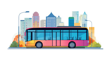 Colorful city bus with transparent background