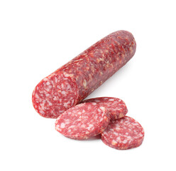 Delicious dry cured sausage isolated on white