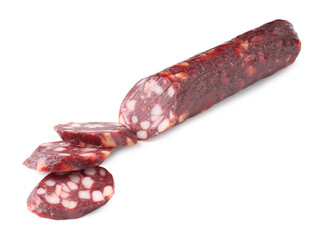 Delicious dry cured sausage isolated on white