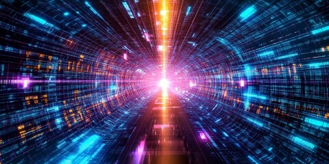 Fototapeta premium Digital Tunnel of Binary Code - Futuristic Technology