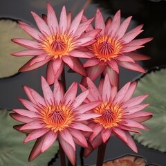 Obraz premium Four Pink Water Lilies Blooming Close Up Aquatic Flower Nature Photography
