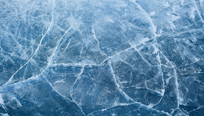 Fototapeta premium Icy Winter Texture Grunge Blue Frozen Surface with Cracks