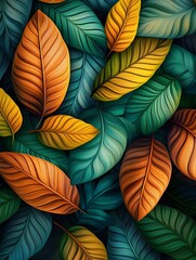 Vibrant and Lush Botanical Abstract with Diverse Decorative 3D Leaves Pattern