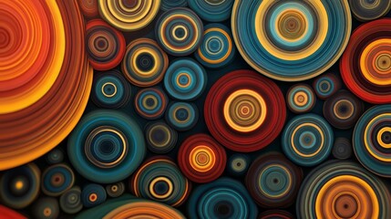 A colorful pattern of circles. Some are red, some are blue, and some are yellow. The circles are arranged in a way that they overlap each other