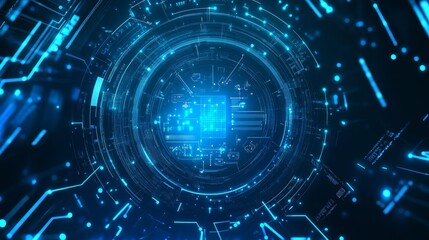 Fototapeta premium Abstract Futuristic Technology Background with Blue Lights and Circuits