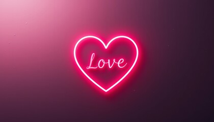 Pink heart glowing in a dark romantic background