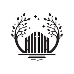 Minimalist Gate With Tree Branch Icon Silhouette Vector Art & Illustration