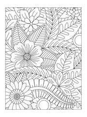 Obraz premium Flower pattern. Vector doodle flowers in black and white. Page adult coloring book. Coloring Flower Page. Books for adults.