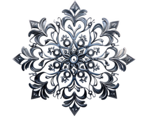 Intricate snowflake design with detailed patterns and elegant curves, showcasing blend of artistry and nature beauty. Perfect for winter themed decor or illustrations
