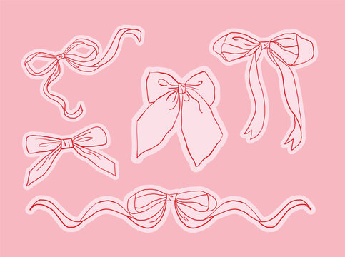 Aesthetic Bow Sketch Set with Hand Drawn Ribbons and Romantic Coquette Elements