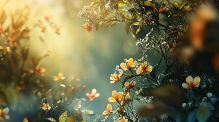 Yellow Flowers in Soft Sunlight: A Springtime Garden Scene