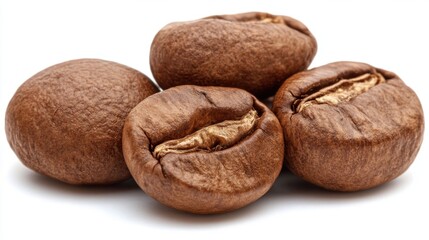 Obraz premium Close-Up of Fresh Coffee Beans on White Background for Use