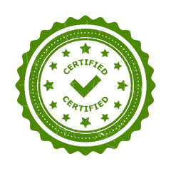 Grunge texture Retro Green Isolated Certified Stamp on white background. Certified Badge, Stamp, Icon, Seal, Label, Tag, Emblem For CBD Label Oil and Packaging Design Vector Illustration