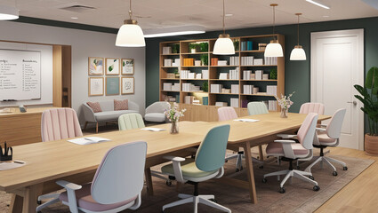 Fototapeta premium Modern and Collaborative Office Space with Natural Elements