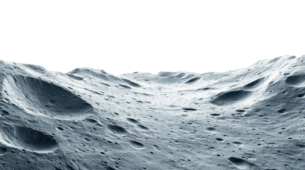 Exploring lunar surface with craters on transparent background