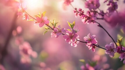 Obraz premium Pink Blossom Branches in Soft Sunlight