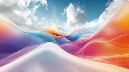 Fototapeta premium Colorful Dreamscape: Abstract Waves and Clouds in a Surreal Landscape