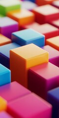 An array of vibrant building blocks in various colors, perfect for stimulating creativity and learning in children. Ideal for educational and play environments.