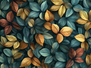 Lush Autumn Leaves Intricate Decorative Pattern Seamless Background