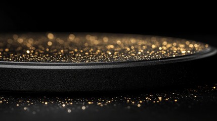 Elegant Black Plate Adorned with Shimmering Gold Glitter Creating a Sense of Luxury and Sophistication Ideal for Celebratory Events Dining Experiences or Artistic Presentations in Decor