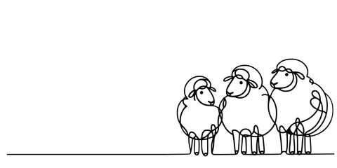 Sheeps in desert illustration, Single continuous line drawing of thrgreeting card, concept one line draw design illustration, 