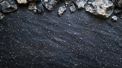 Elegant Black Slate Surface with White Speckles Creating a Minimalist and Modern Aesthetic Ideal for Backgrounds Textures and Design Elements Evoking Sophistication and Timelessness