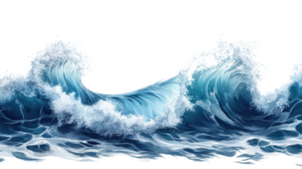 Big blue ocean waves breaking with foam and transparent background