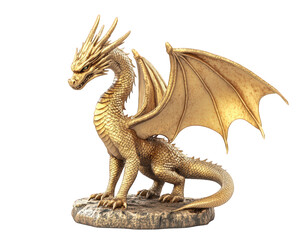 Fototapeta premium golden dragon statue with intricate details and majestic wings, symbolizing power and fantasy. This stunning piece is perfect for collectors and enthusiasts of mythical creatures