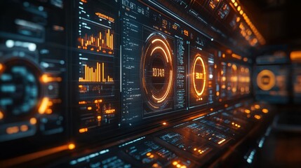 Futuristic Orange and Blue Digital Interface HUD Sci Fi Technology Control Panel Data Monitoring