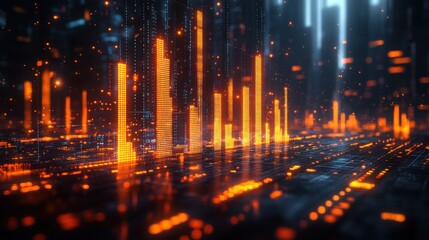 Futuristic Digital Cityscape Illuminated Towers and Glowing Data Streams