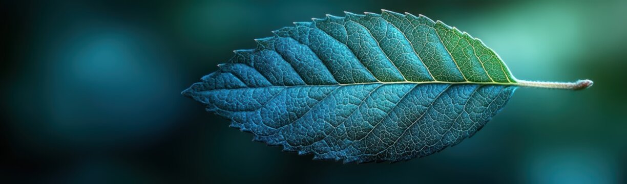 A close-up of the veins on a vibrant blue leaf, 