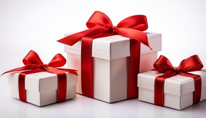 Fototapeta premium Red gift box with ribbon. Gift box with red ribbon isolated on white background.