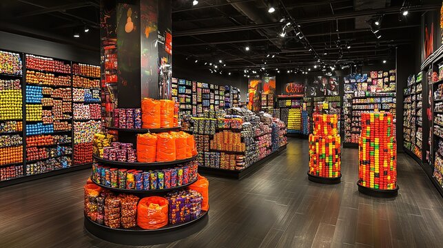 Candy store aisle Halloween display, sweets, shopping