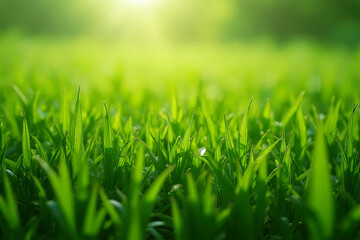 Fototapeta premium Lush green grass with sunlight creating serene atmosphere